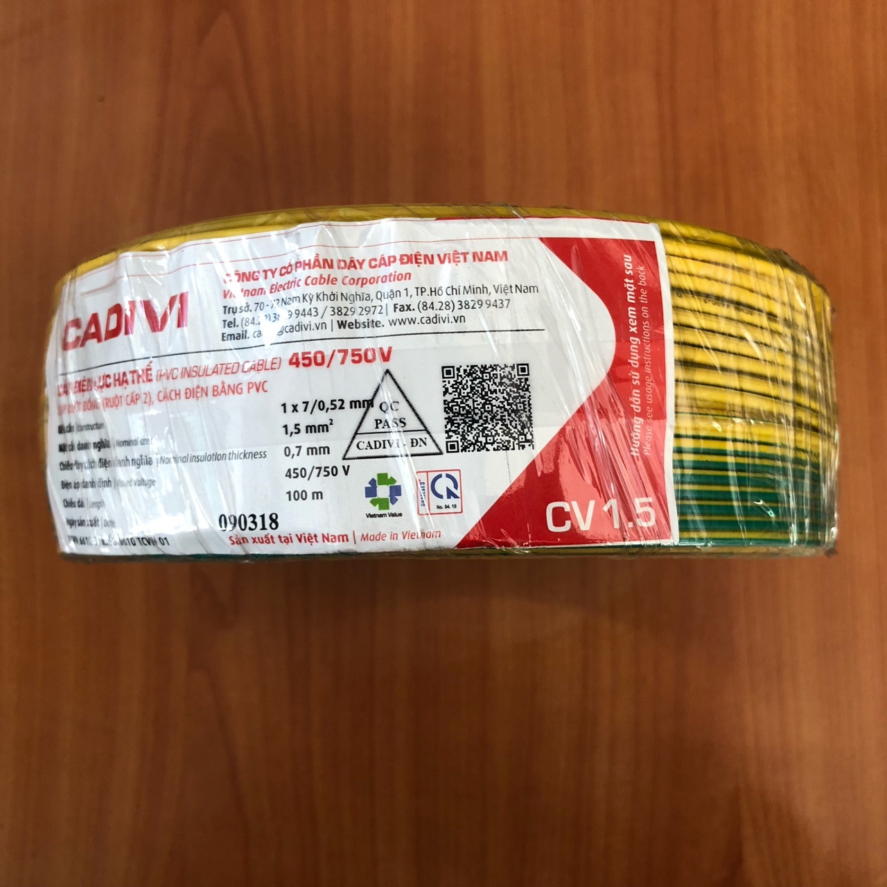 Dây tiếp đất, dây ter Cadivi CV 1 màu vàng xanh, cuộn 100m